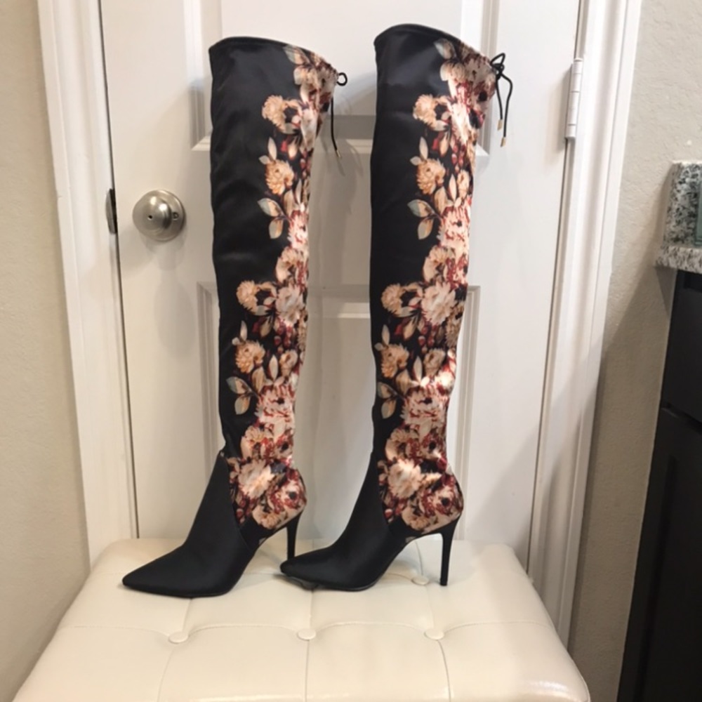 Beautiful floral over the knee boots